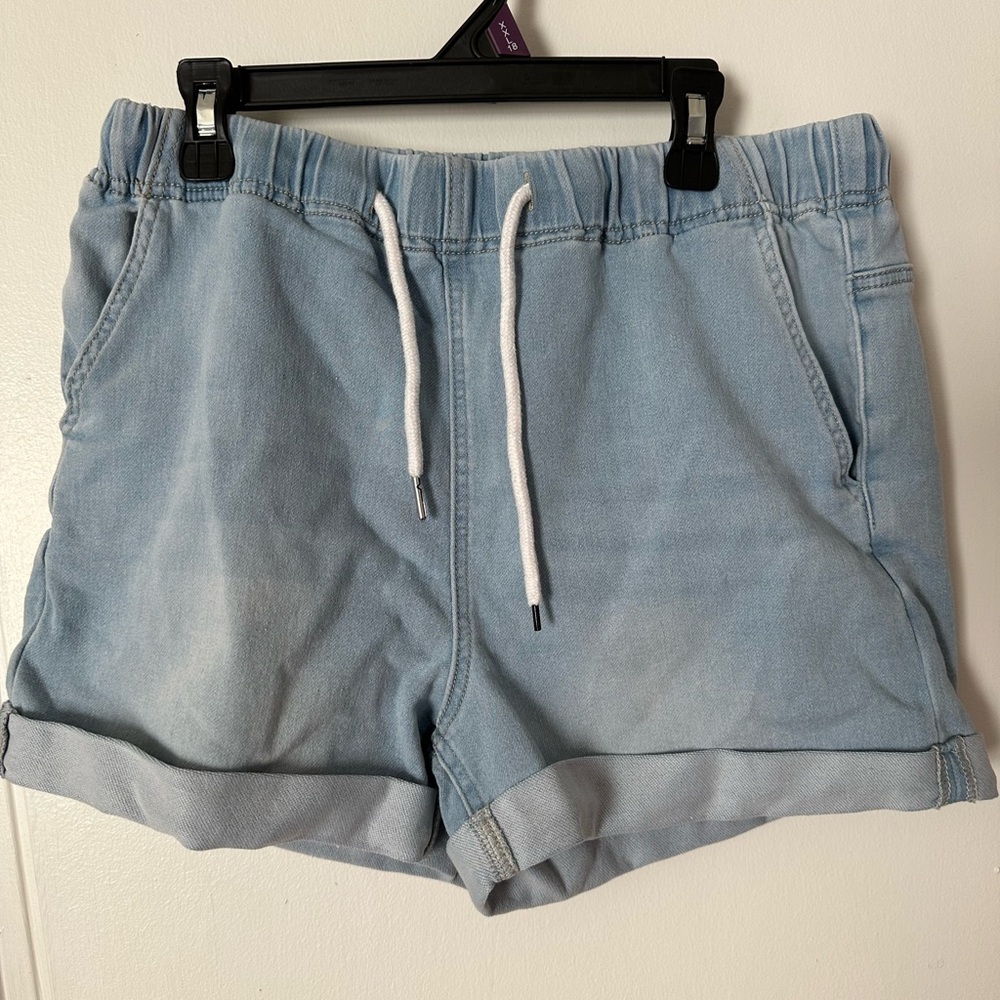 Light Blue Denim Shorts with Drawstring